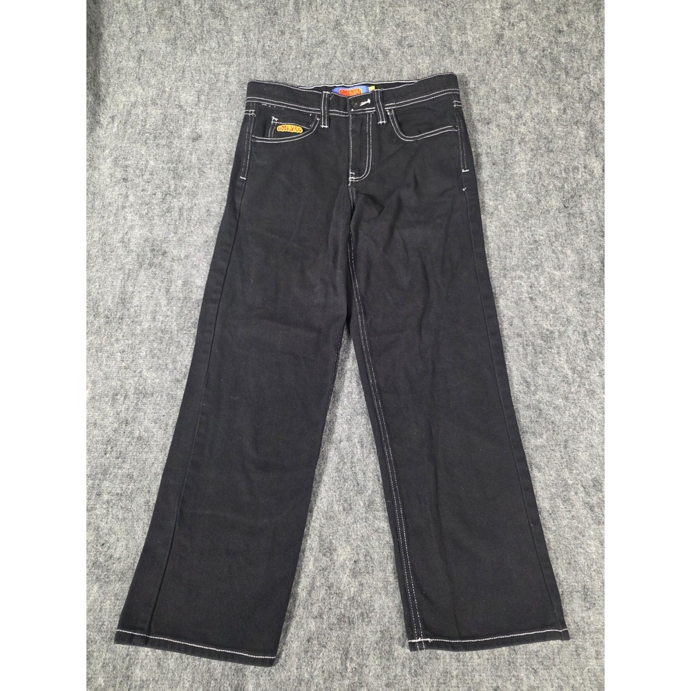 Empyre Relaxed Skate Jeans Mens 26 Black Contrast Stitch Baggy Denim Embroidered